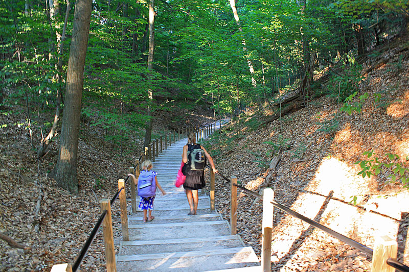the last set of stairs heading back to parking area